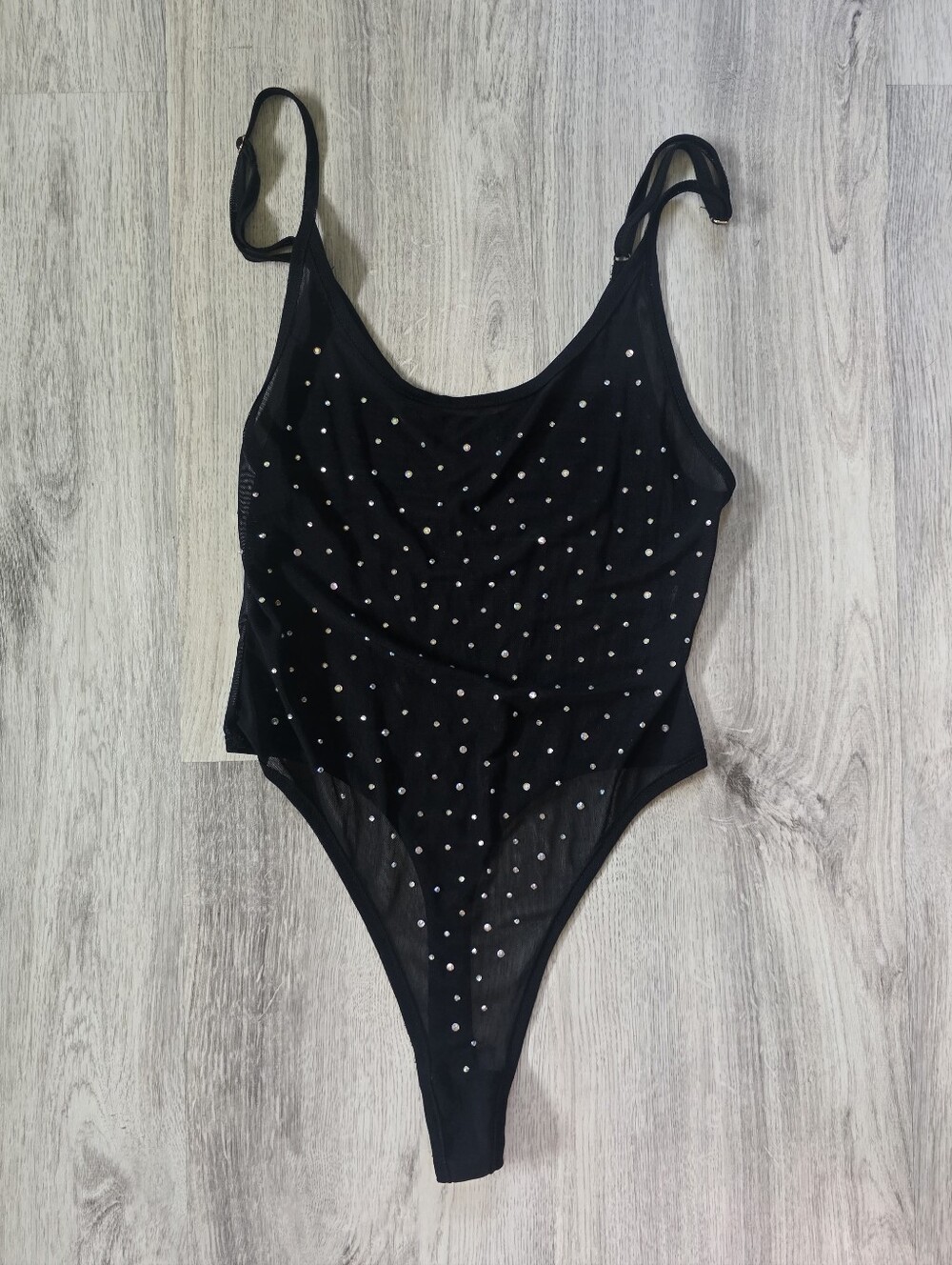 Sheer Black Rhinestone Bodysuit Medium